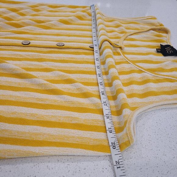 W5 Yellow Striped Tie Hem Tank Top Large Button Front - Picture 6 of 7